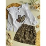 Leopar Desenli Kız Çocuk Etekli Takım