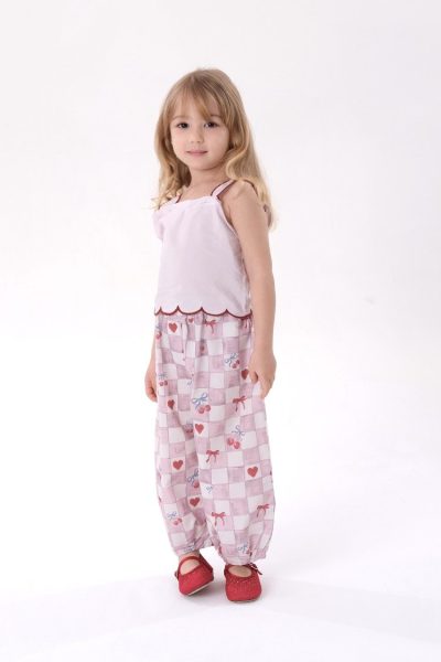 Desenli Balon Pantolon Takım-Pembe