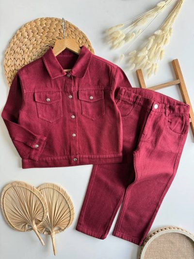Unisex Denim Bordo Takım