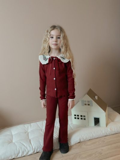 Nakışlı Yaka Ribana Takım(Bordo)