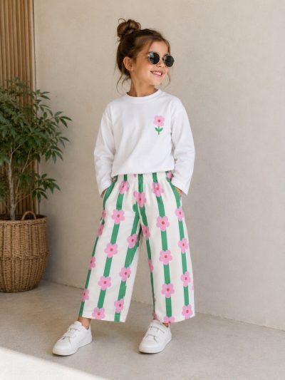 Gabardin Pantolon Çiçekli Takım