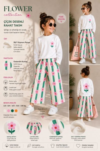Gabardin Pantolon Çiçekli Takım - Görsel 3
